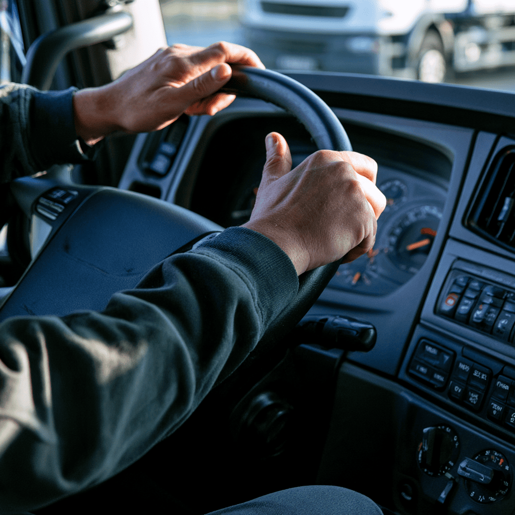handen op stuur vrachtwagen